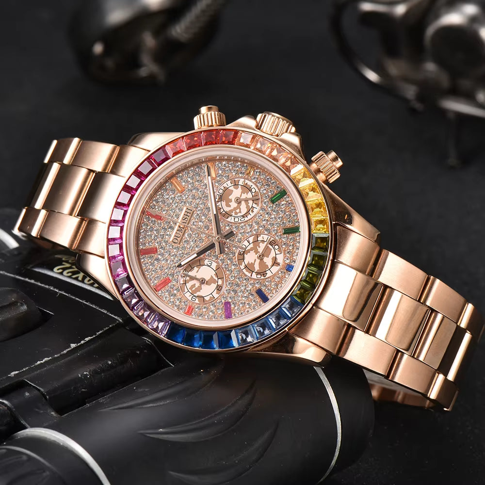 Elevate Your Style with the Luxurious Rose Gold VK63 Rainbow Watch - Customizable Sapphire Glass, Waterproof Design