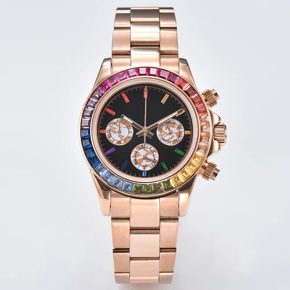 Elevate Your Style with the Luxurious Rose Gold VK63 Rainbow Watch - Customizable Sapphire Glass, Waterproof Design