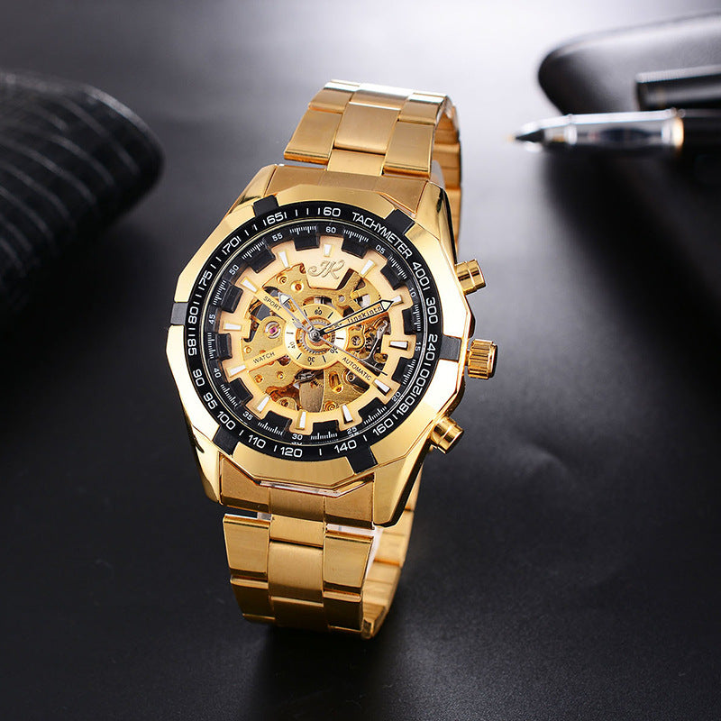 Elevate Your Style with the Men's High-End Hollow Mechanical Watch Featuring a Luxurious Steel Band