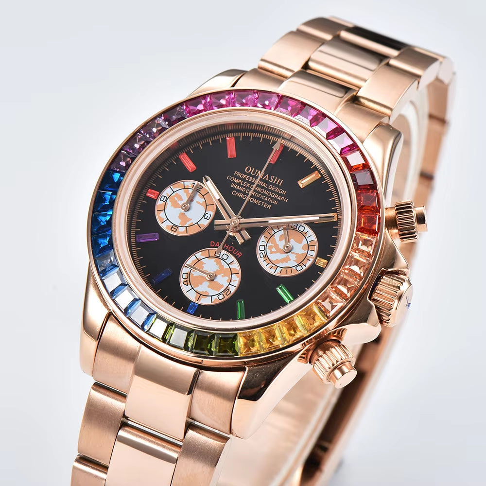 Elevate Your Style with the Luxurious Rose Gold VK63 Rainbow Watch - Customizable Sapphire Glass, Waterproof Design
