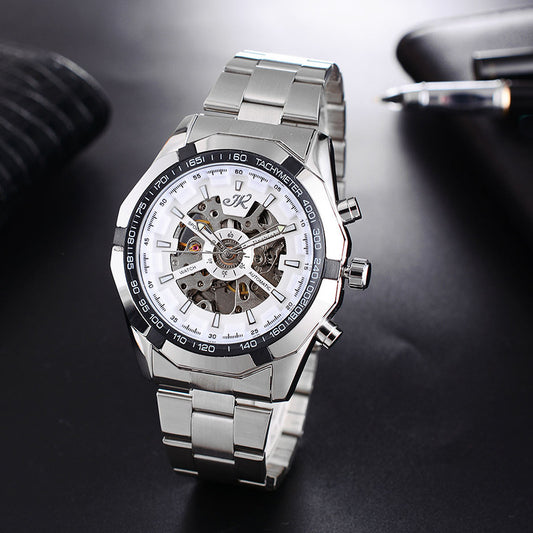 Elevate Your Style with the Men's High-End Hollow Mechanical Watch Featuring a Luxurious Steel Band