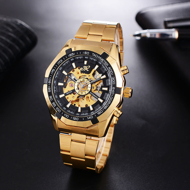 Elevate Your Style with the Men's High-End Hollow Mechanical Watch Featuring a Luxurious Steel Band