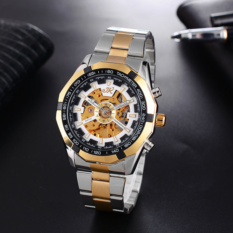 Elevate Your Style with the Men's High-End Hollow Mechanical Watch Featuring a Luxurious Steel Band
