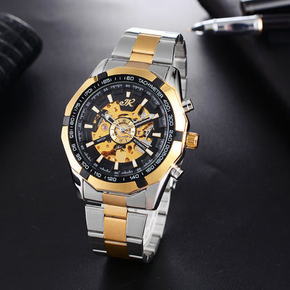 Elevate Your Style with the Men's High-End Hollow Mechanical Watch Featuring a Luxurious Steel Band