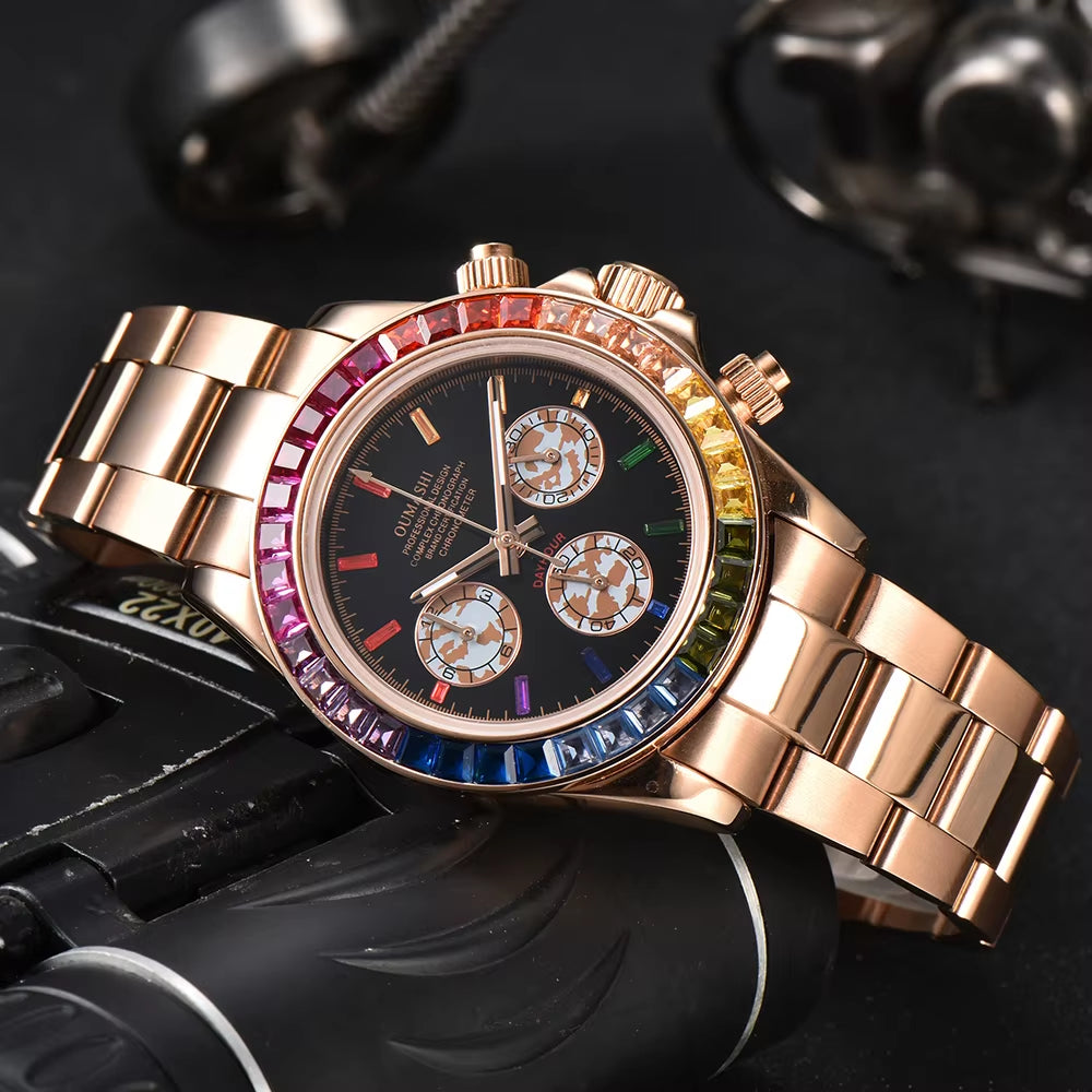 Elevate Your Style with the Luxurious Rose Gold VK63 Rainbow Watch - Customizable Sapphire Glass, Waterproof Design