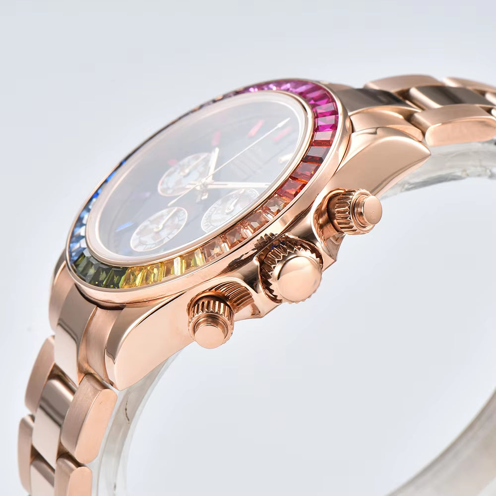 Elevate Your Style with the Luxurious Rose Gold VK63 Rainbow Watch - Customizable Sapphire Glass, Waterproof Design