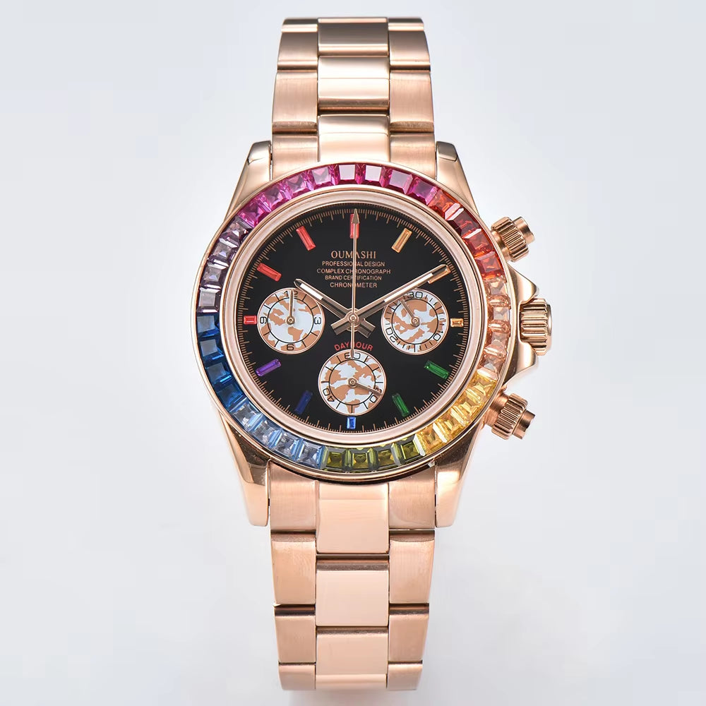 Elevate Your Style with the Luxurious Rose Gold VK63 Rainbow Watch - Customizable Sapphire Glass, Waterproof Design