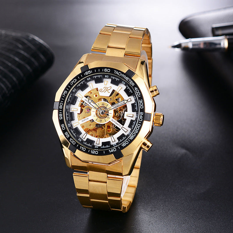Elevate Your Style with the Men's High-End Hollow Mechanical Watch Featuring a Luxurious Steel Band