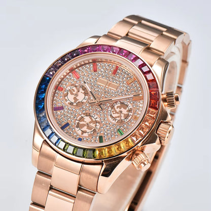 Elevate Your Style with the Luxurious Rose Gold VK63 Rainbow Watch - Customizable Sapphire Glass, Waterproof Design